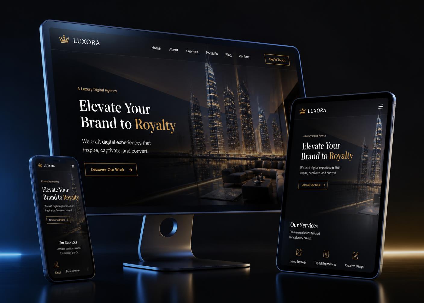 Responsive website design shown on desktop, tablet and mobile devices